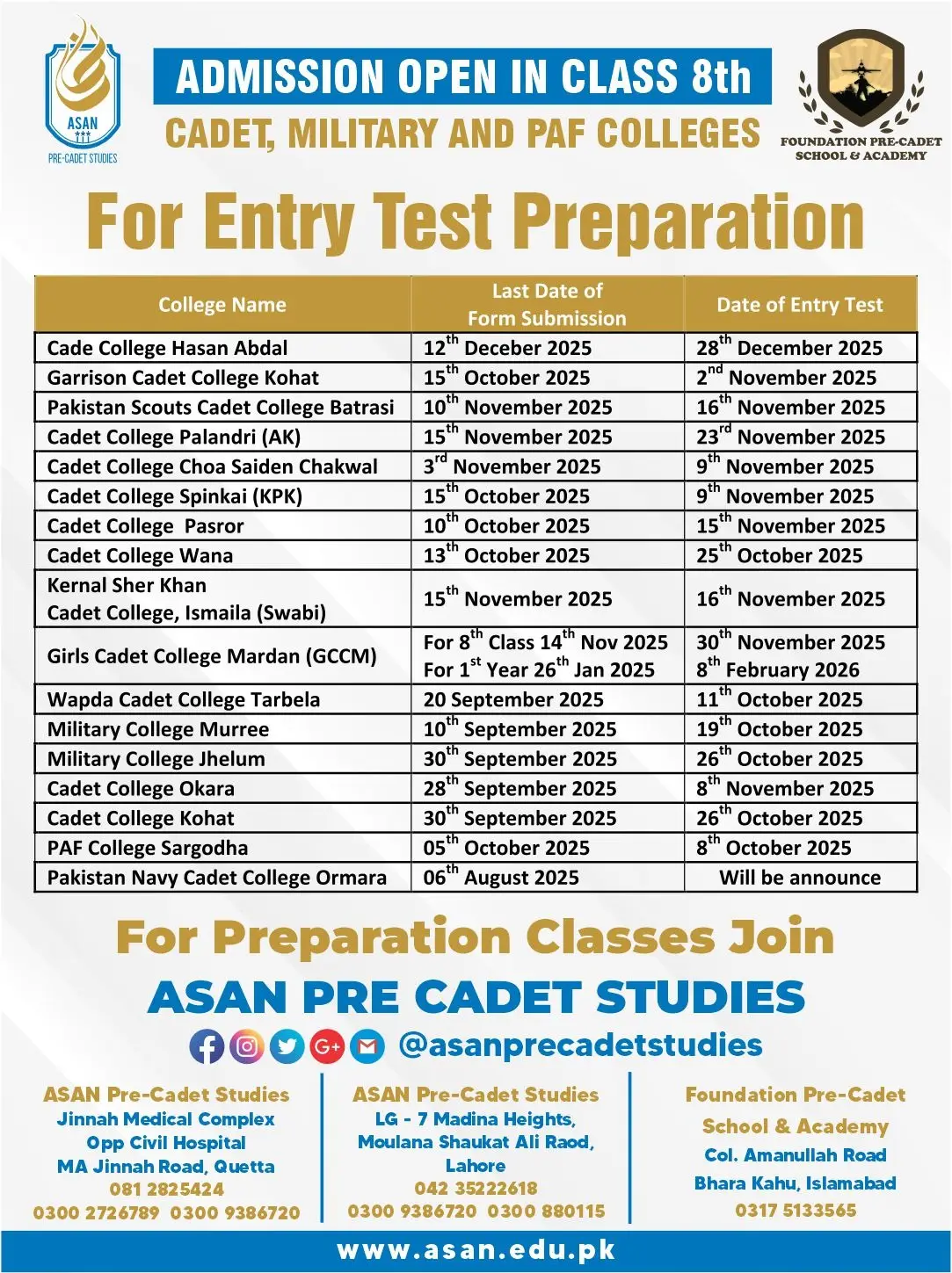 You are currently viewing Cadet College Admission Date 2025 in Pakistan – Last Date & Entry Test Preparation